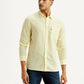 Men's Striped Yellow Slim Fit Linen Shirt - Front View