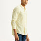 Men's Striped Yellow Slim Fit Linen Shirt - Side View