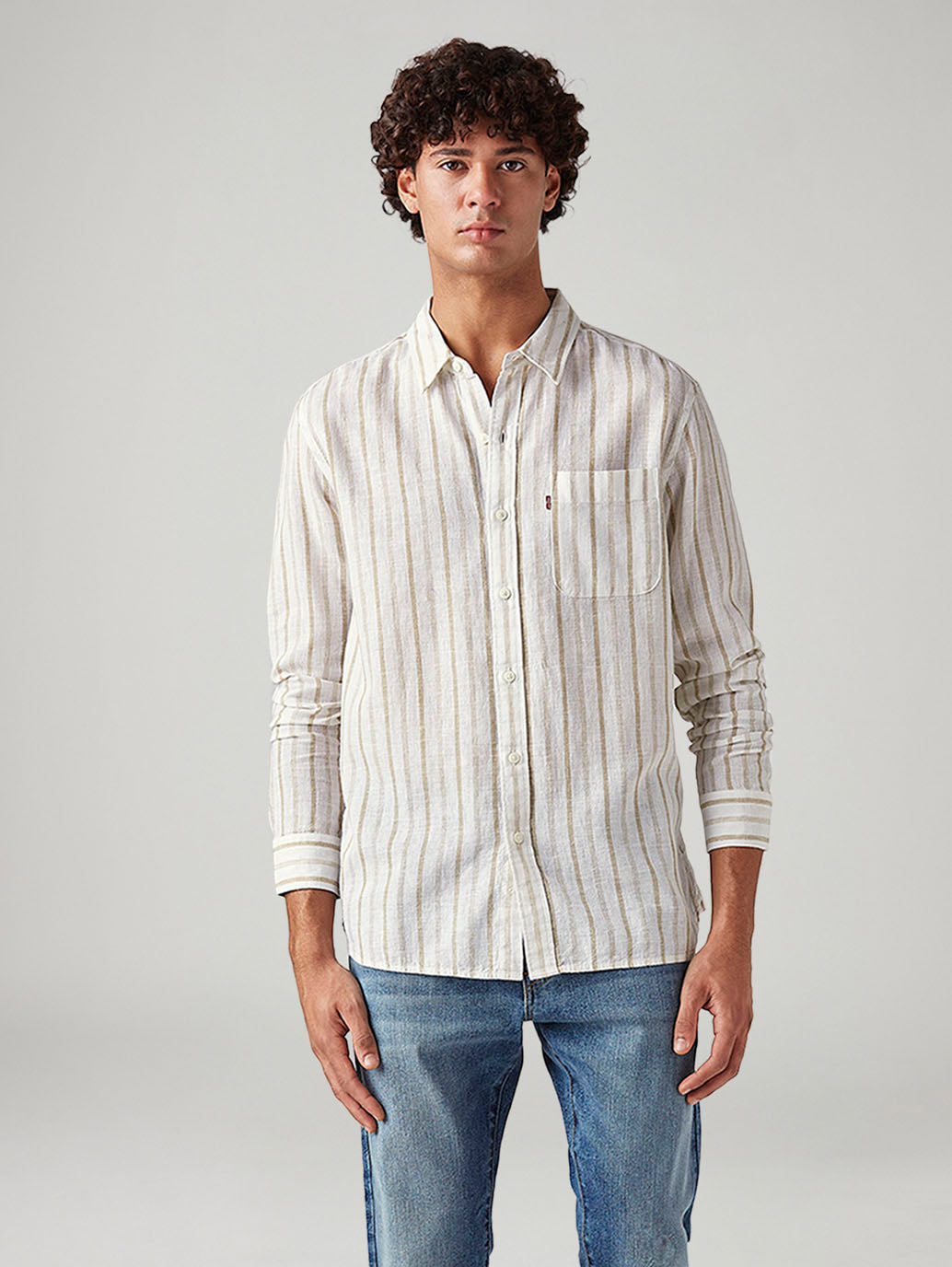 Men's Striped Slim Fit Linen Shirt - Styleshot View