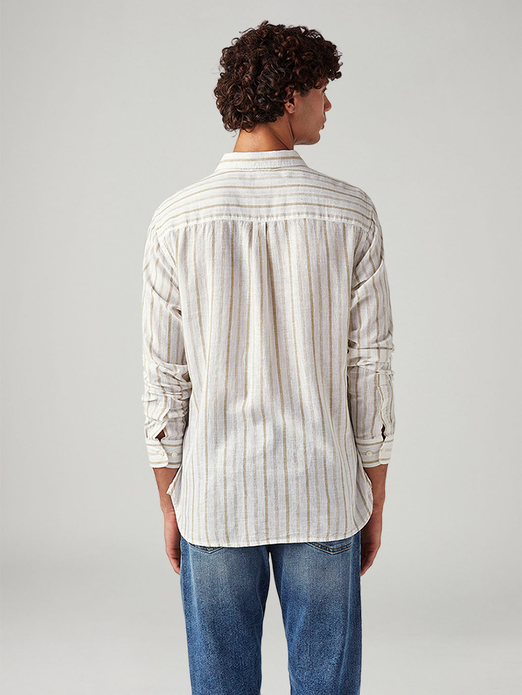 Men's Striped Slim Fit Linen Shirt - Back View