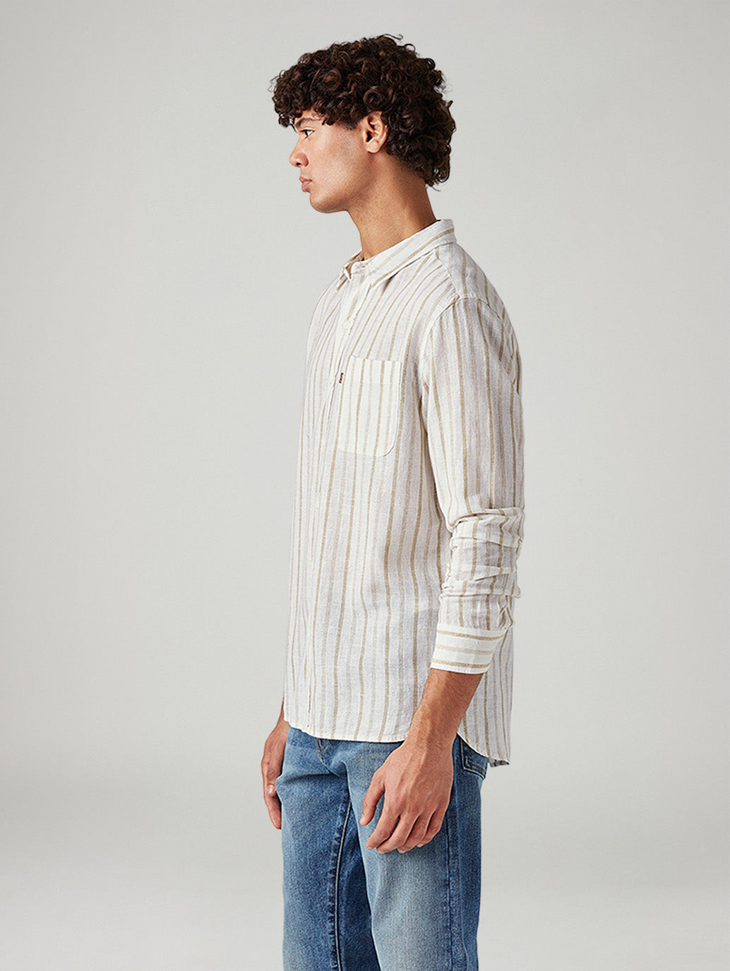 Men's Striped Slim Fit Linen Shirt - Side View