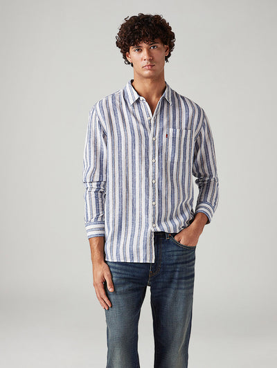 Men's Striped Slim Fit Linen Shirt
