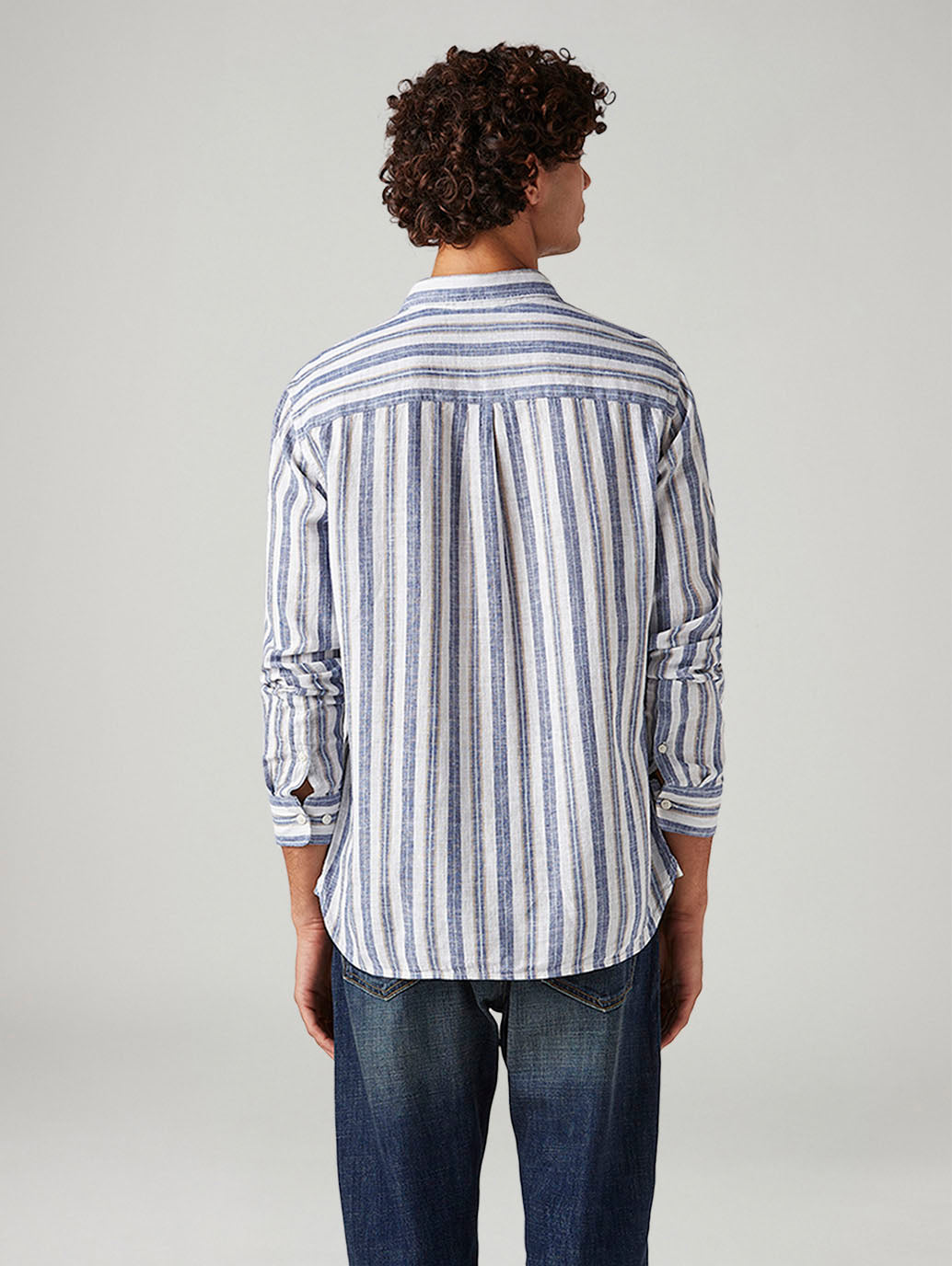Men's Striped Slim Fit Linen Shirt - Back View
