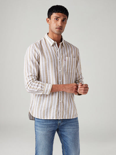 Men's Striped Slim Fit Linen Shirt-image-48