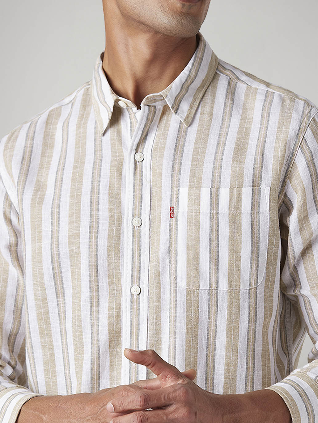 Men's Striped Slim Fit Linen Shirt - 20 View