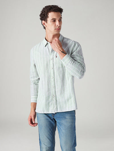 Men's Striped Slim Fit Linen Shirt-image-47