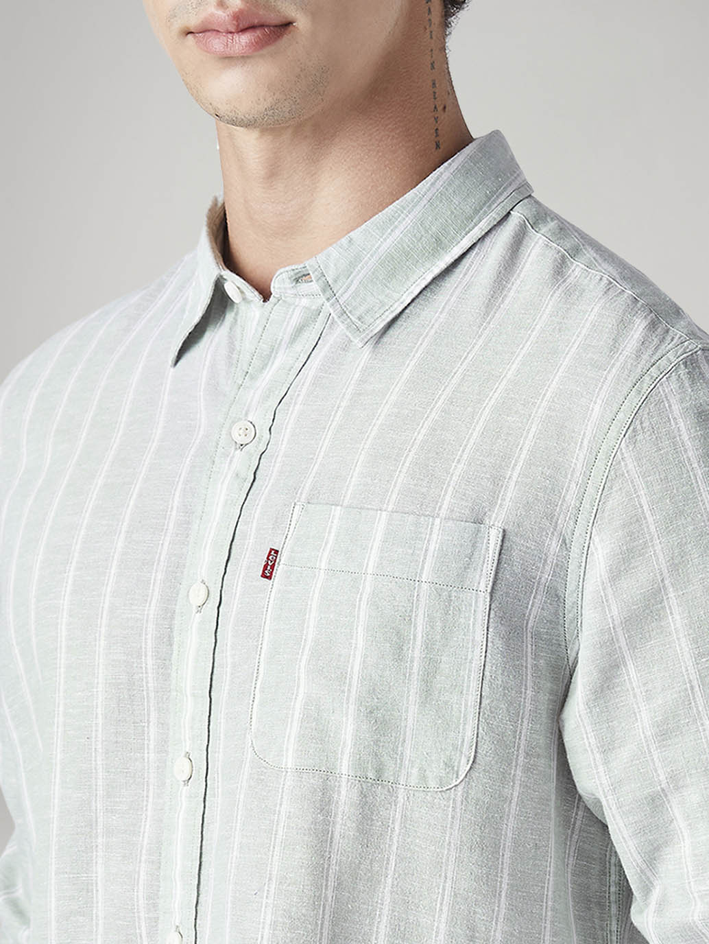 Men's Striped Slim Fit Linen Shirt - 20 View