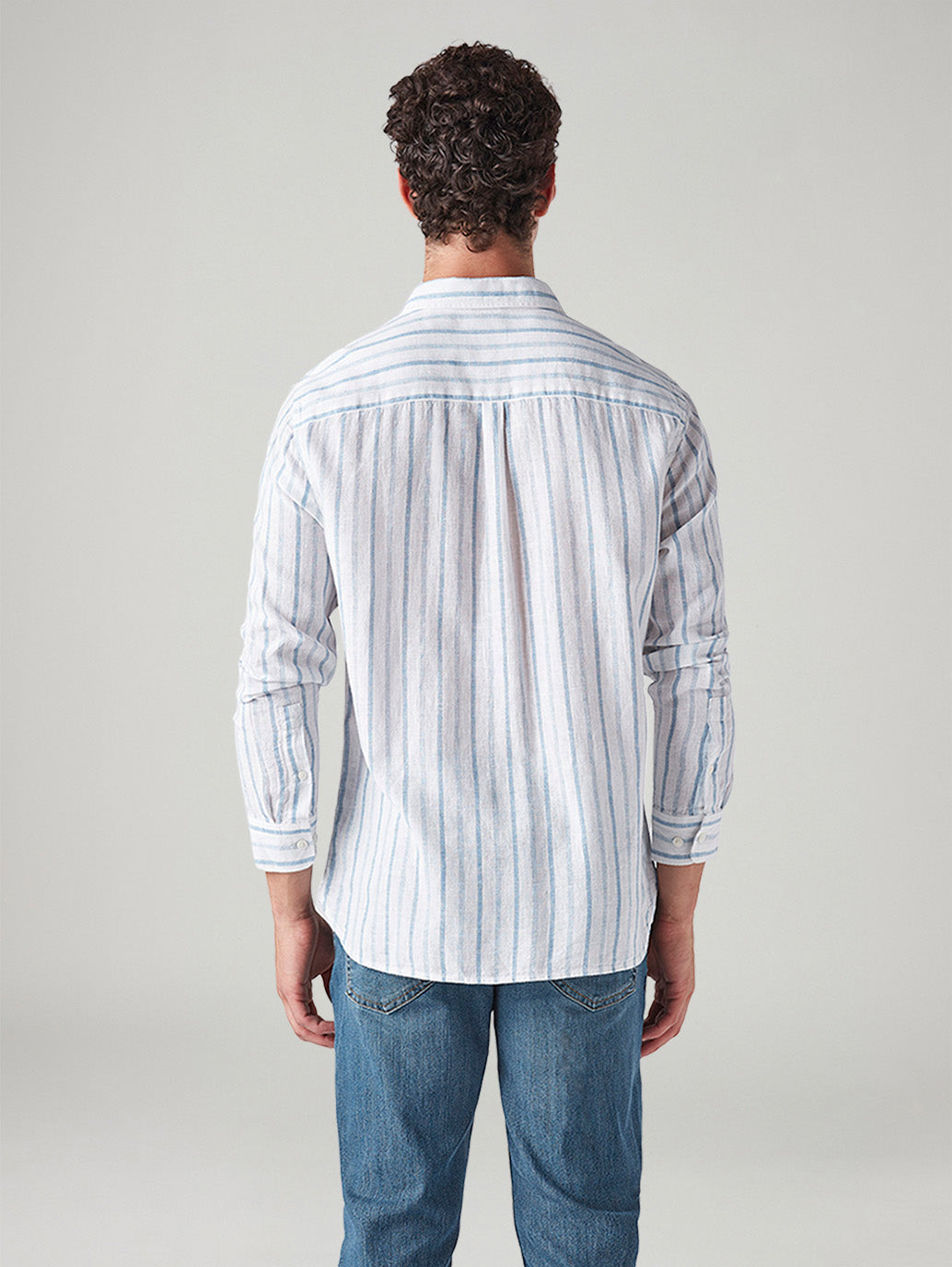 Men's Striped Slim Fit Linen Shirt - Back View