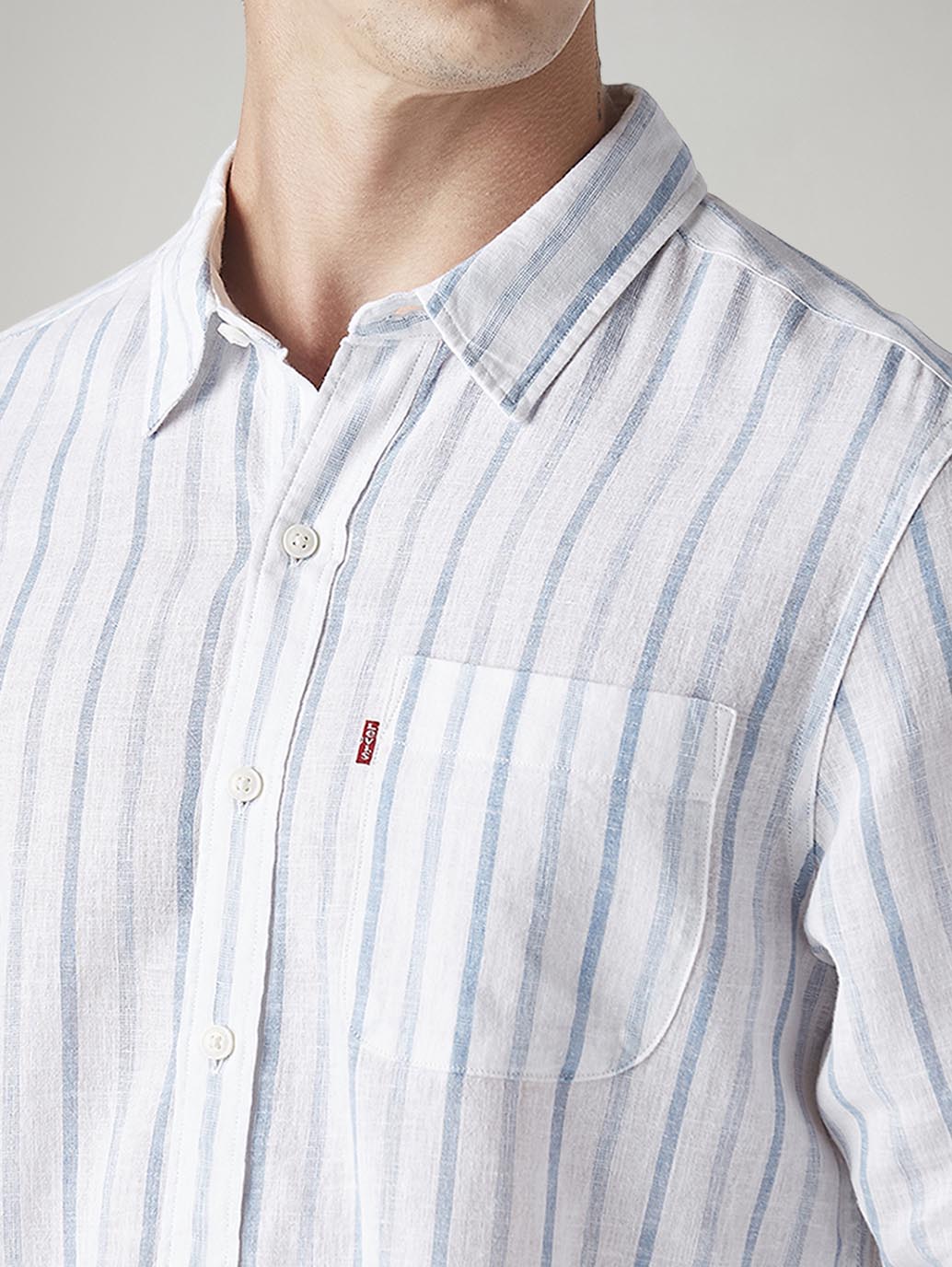 Men's Striped Slim Fit Linen Shirt - Detail View