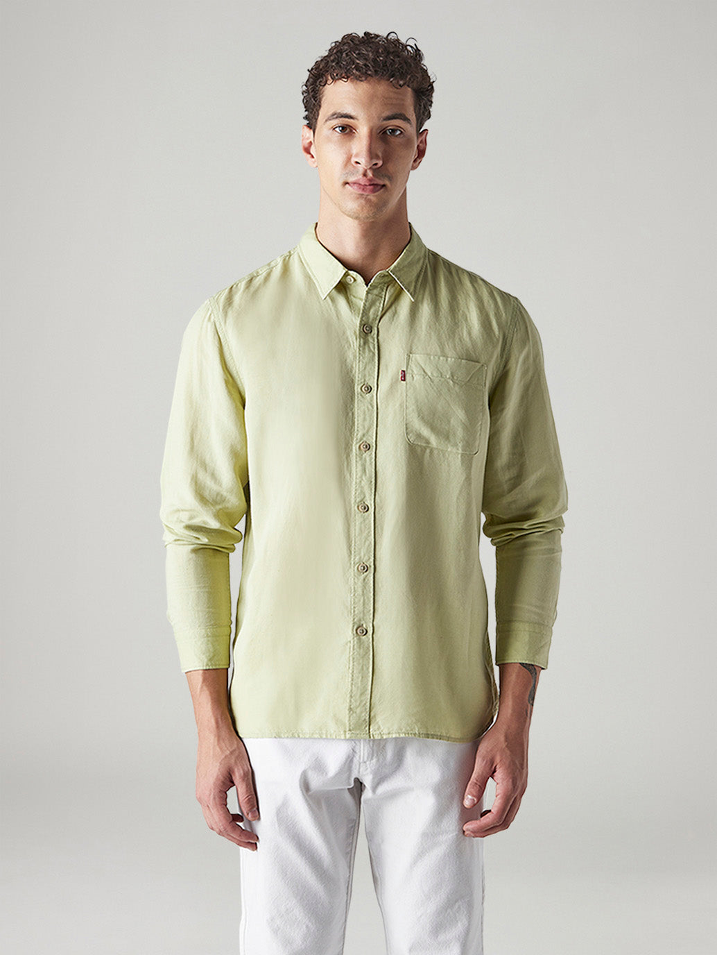 Men's Solid Slim Fit Linen Shirt - Front View