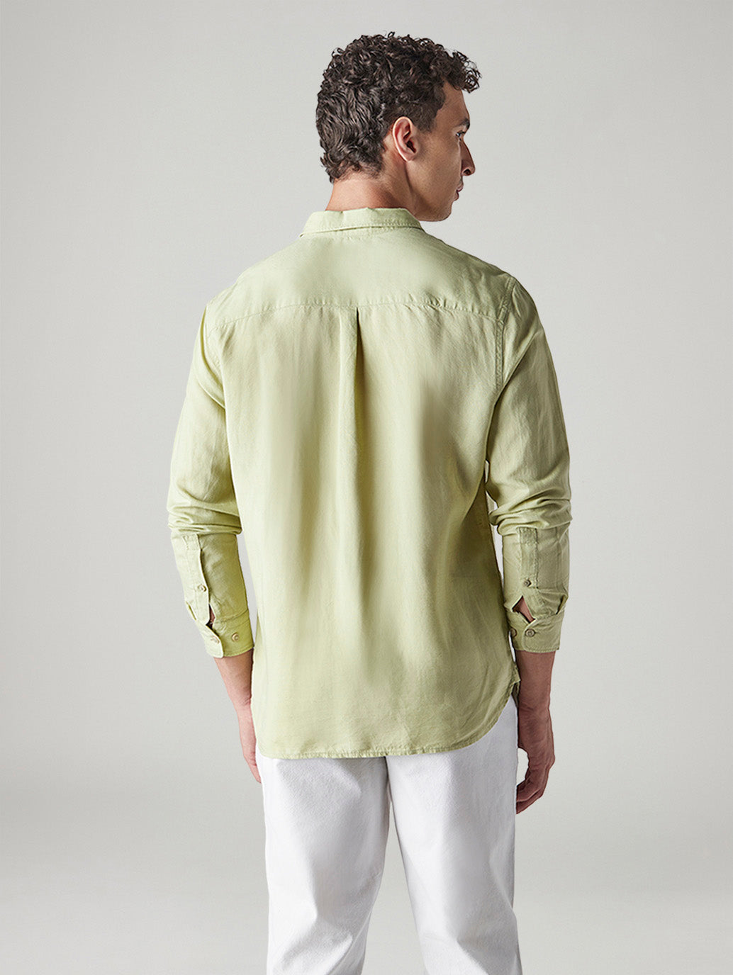 Men's Solid Slim Fit Linen Shirt - Back View
