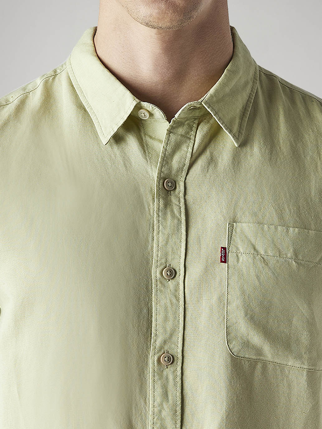 Men's Solid Slim Fit Linen Shirt - Detail View