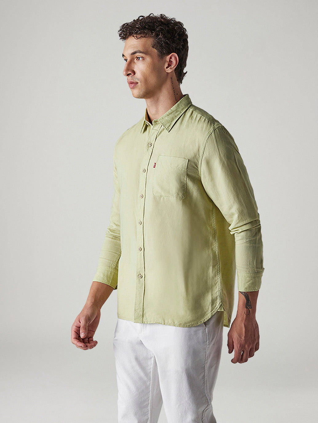 Men's Solid Slim Fit Linen Shirt - Side View