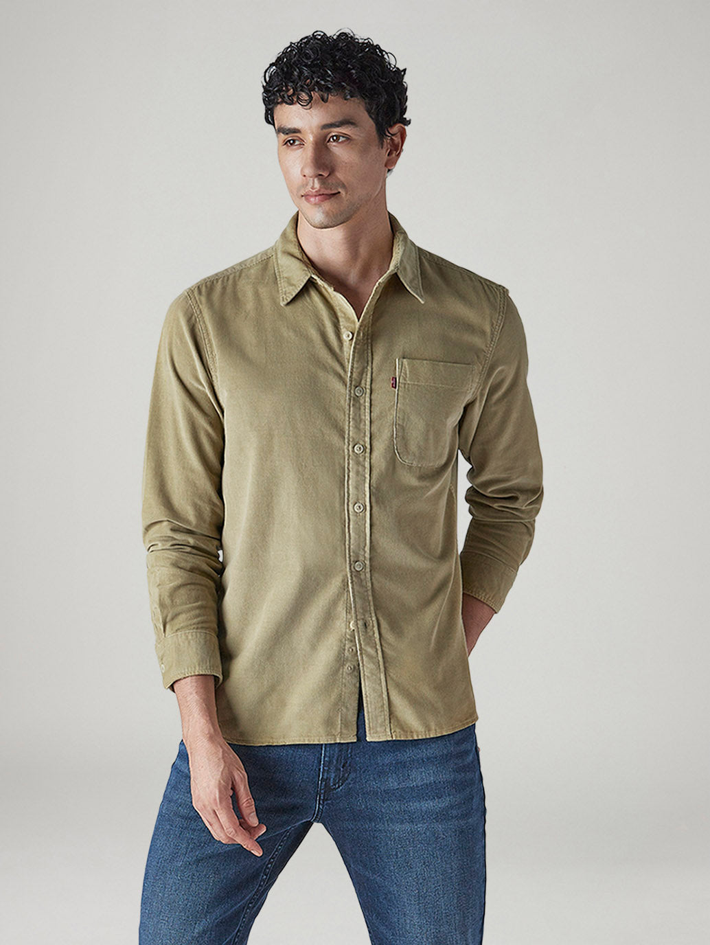 Men's Solid Slim Fit Corduroy Shirt