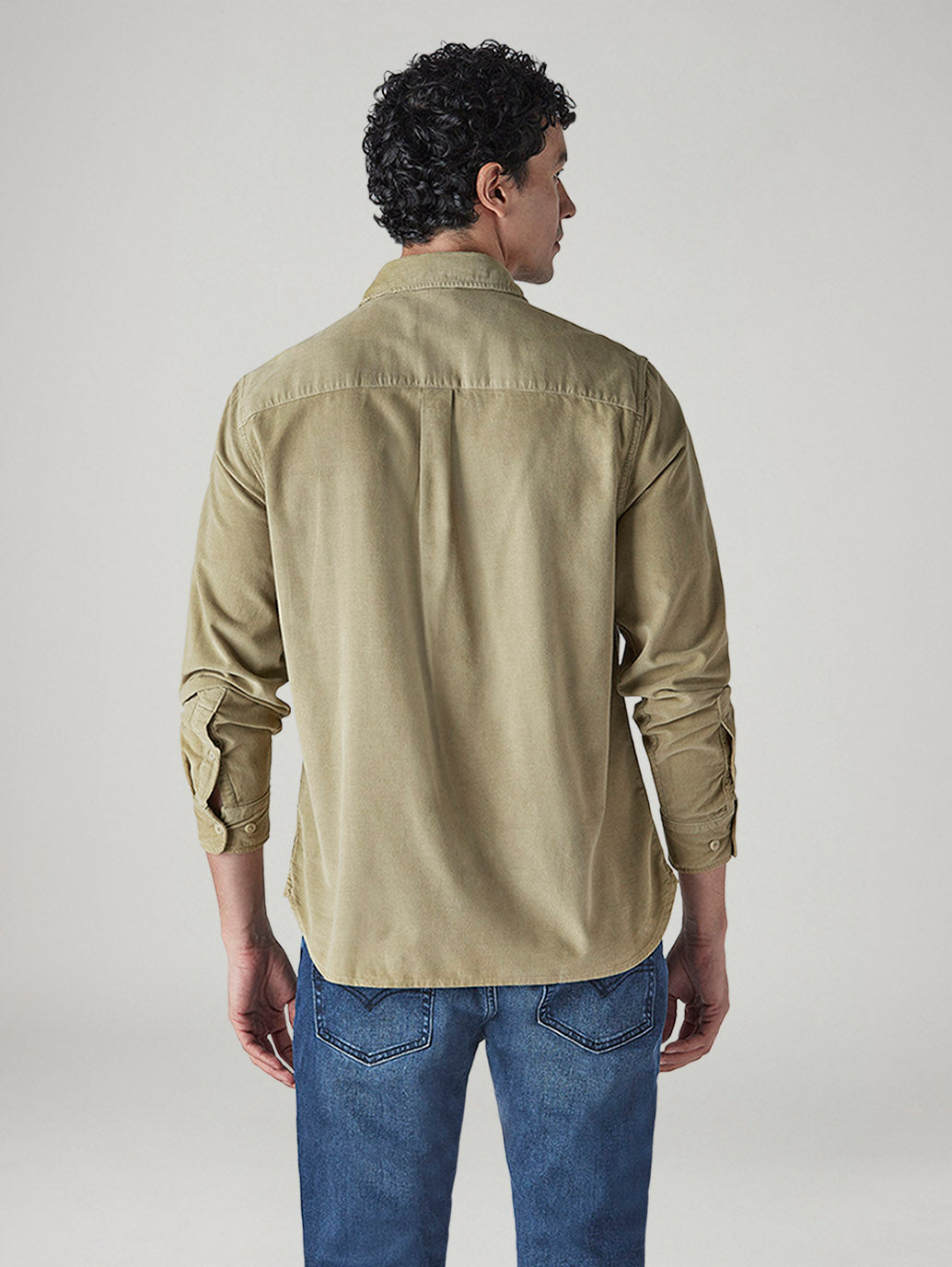 Men's Solid Slim Fit Corduroy Shirt - Back View