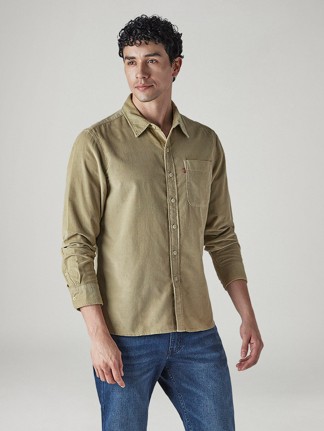 Men's Solid Slim Fit Corduroy Shirt - Side View