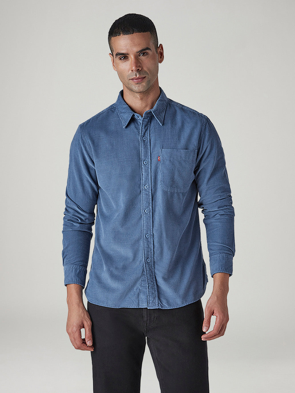 Men's Solid Slim Fit Corduroy Shirt - Front View