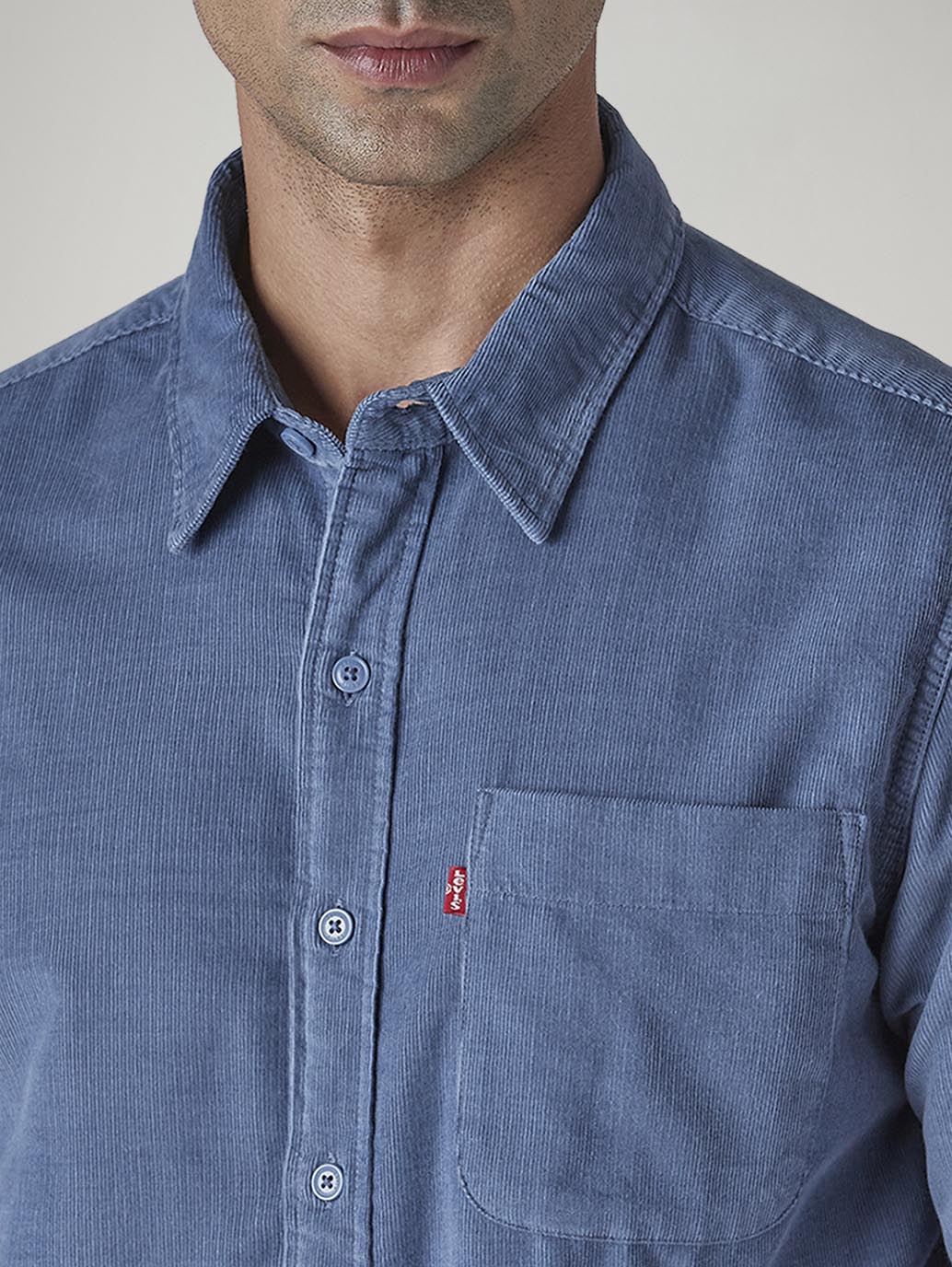 Men's Solid Slim Fit Corduroy Shirt - Detail View