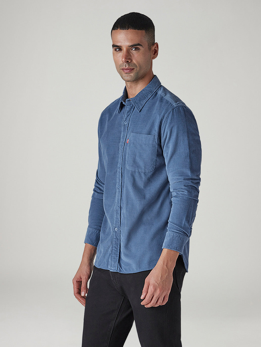 Men's Solid Slim Fit Corduroy Shirt - Side View