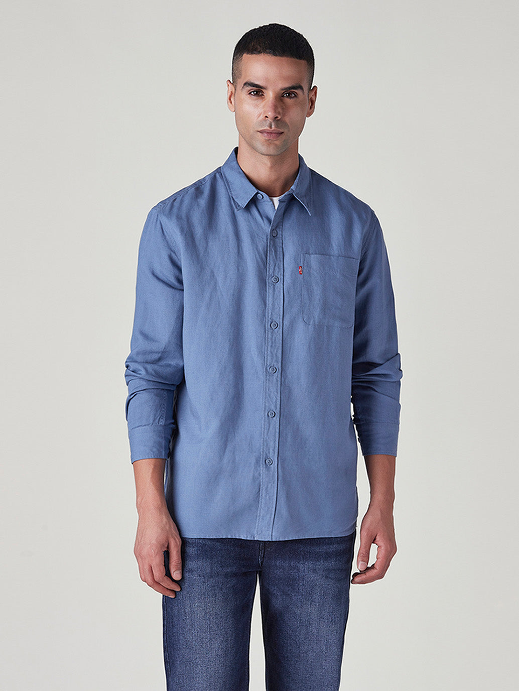 Men's Solid Slim Fit Linen Shirt - Front View