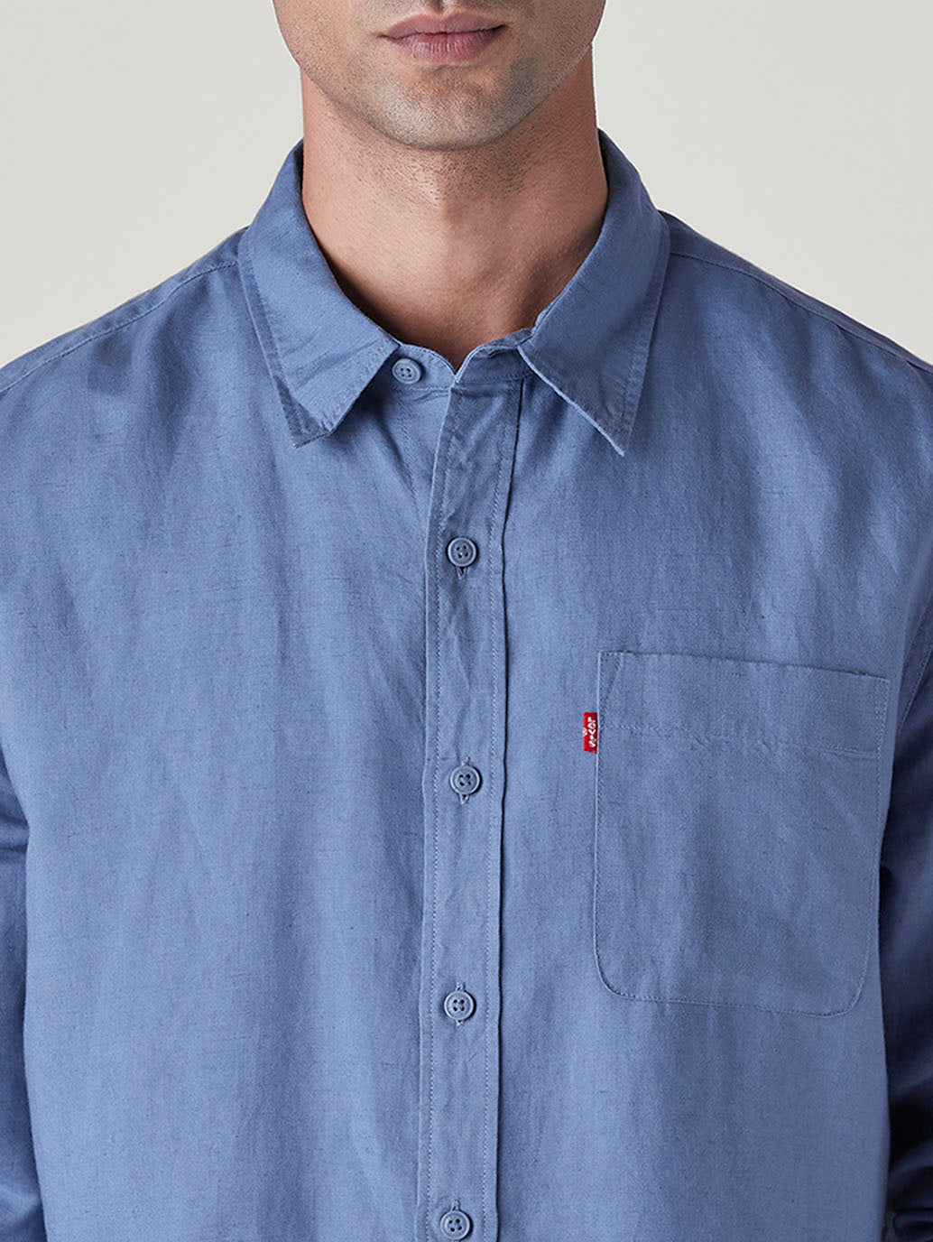 Men's Solid Slim Fit Linen Shirt - Detail View