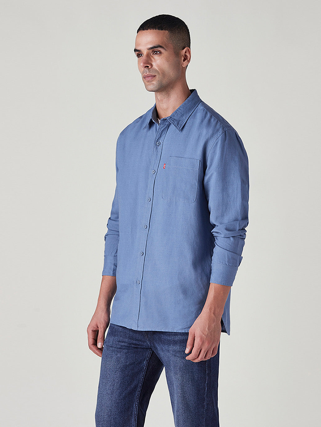 Men's Solid Slim Fit Linen Shirt - Side View