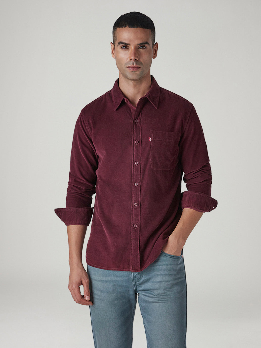 Men's Solid Slim Fit Corduroy Shirt