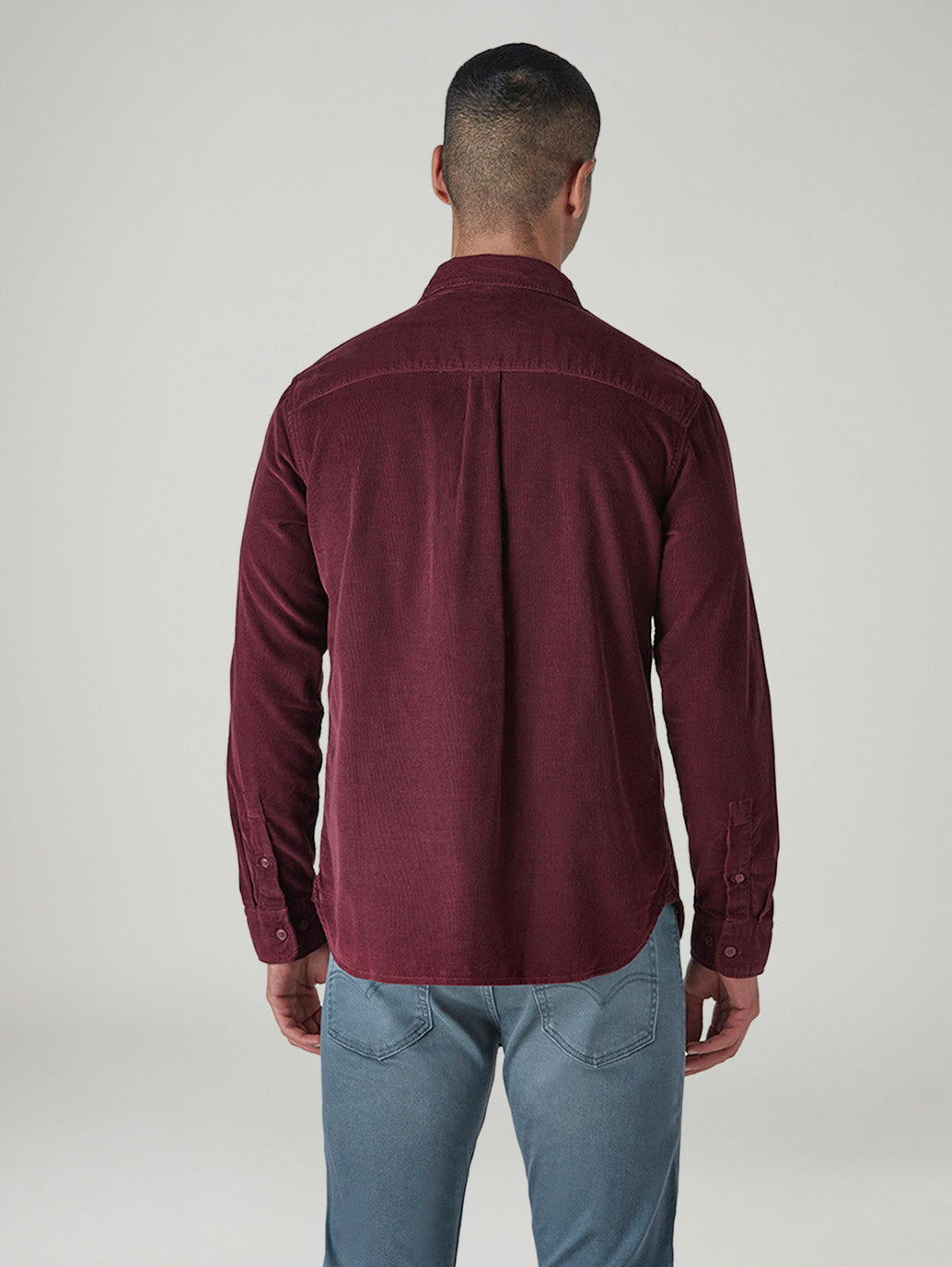 Men's Solid Slim Fit Corduroy Shirt - Back View