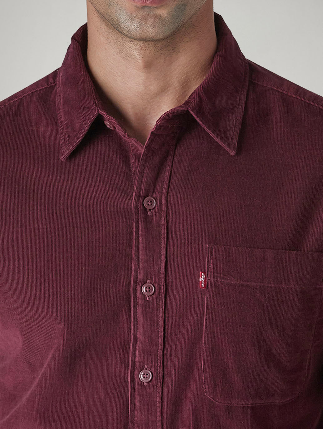 Men's Solid Slim Fit Corduroy Shirt - Detail View