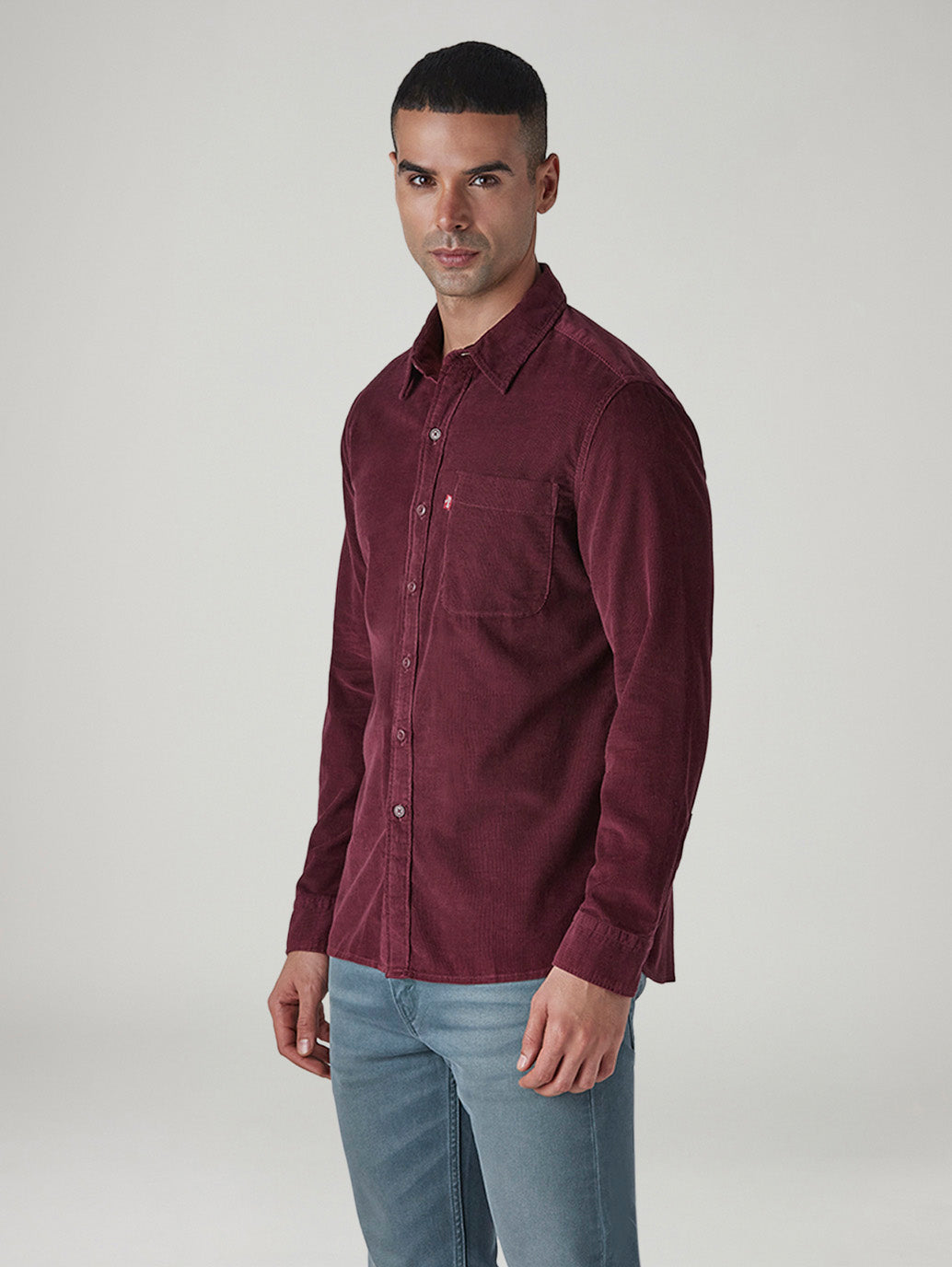 Men's Solid Slim Fit Corduroy Shirt - Side View