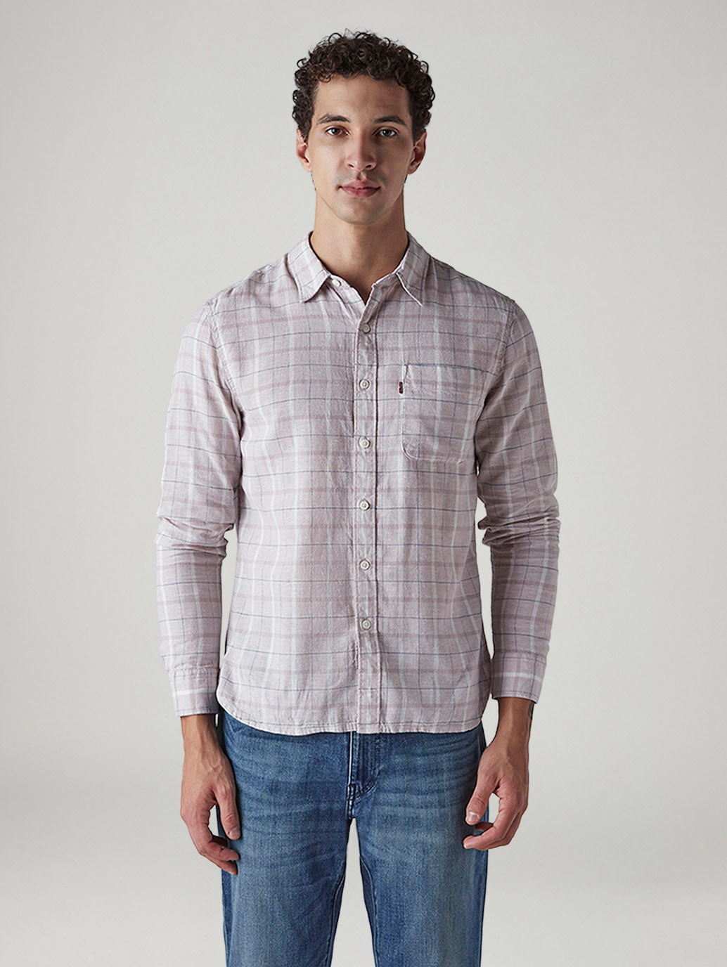 Men's Checkered Slim Fit Linen Shirt - Front View