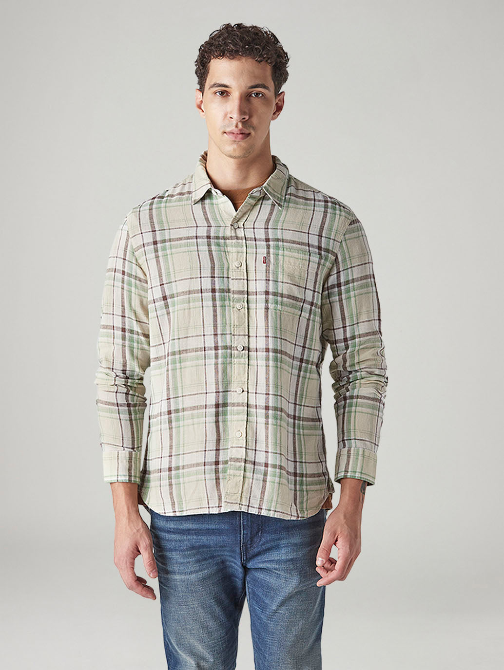 Men's Checkered Slim Fit Linen Shirt - 20 View