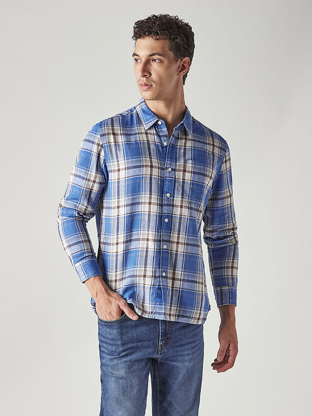 Men's Checkered Slim Fit Linen Shirt - Styleshot View