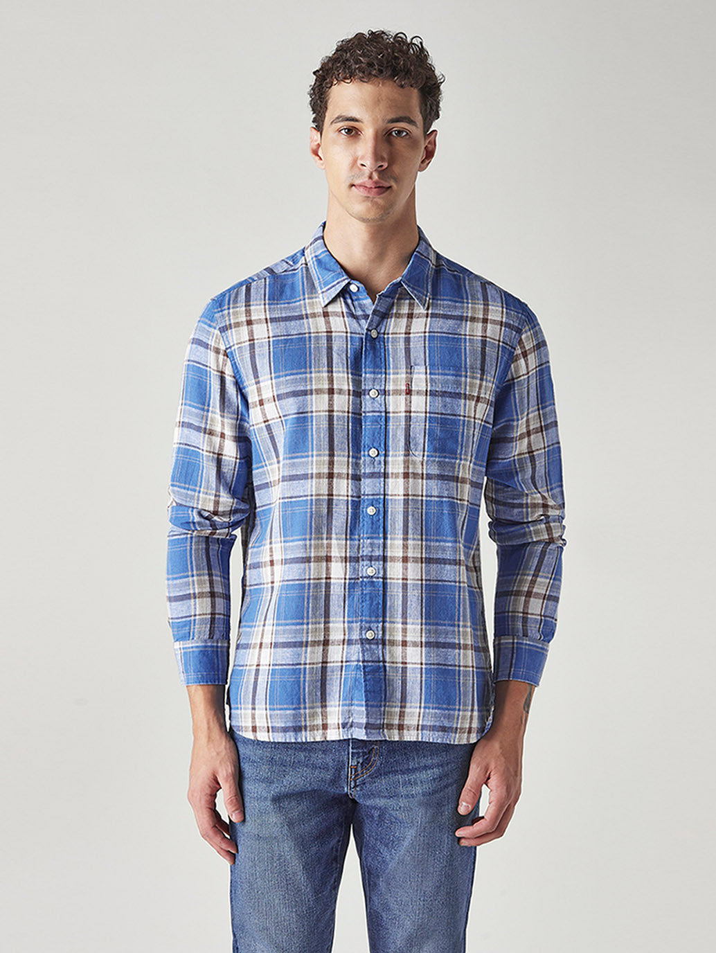Men's Checkered Slim Fit Linen Shirt