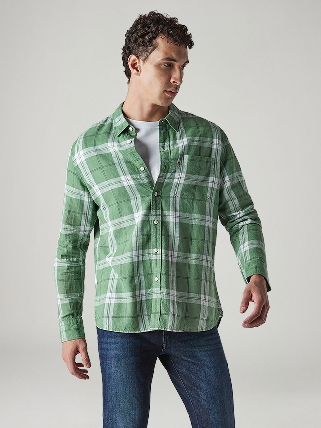 Men's Checkered Slim Fit Linen Shirt