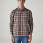 Men's Checkered Slim Fit Linen Shirt - Front View
