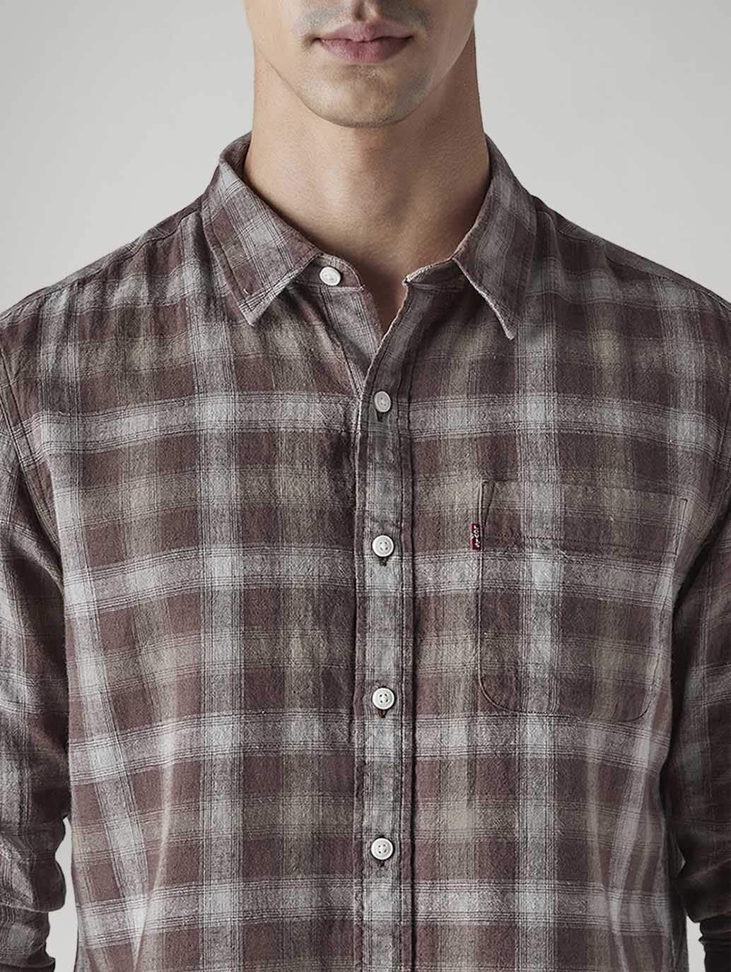 Men's Checkered Slim Fit Linen Shirt - 20 View