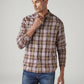Men's Checkered Slim Fit Linen Shirt - Front View