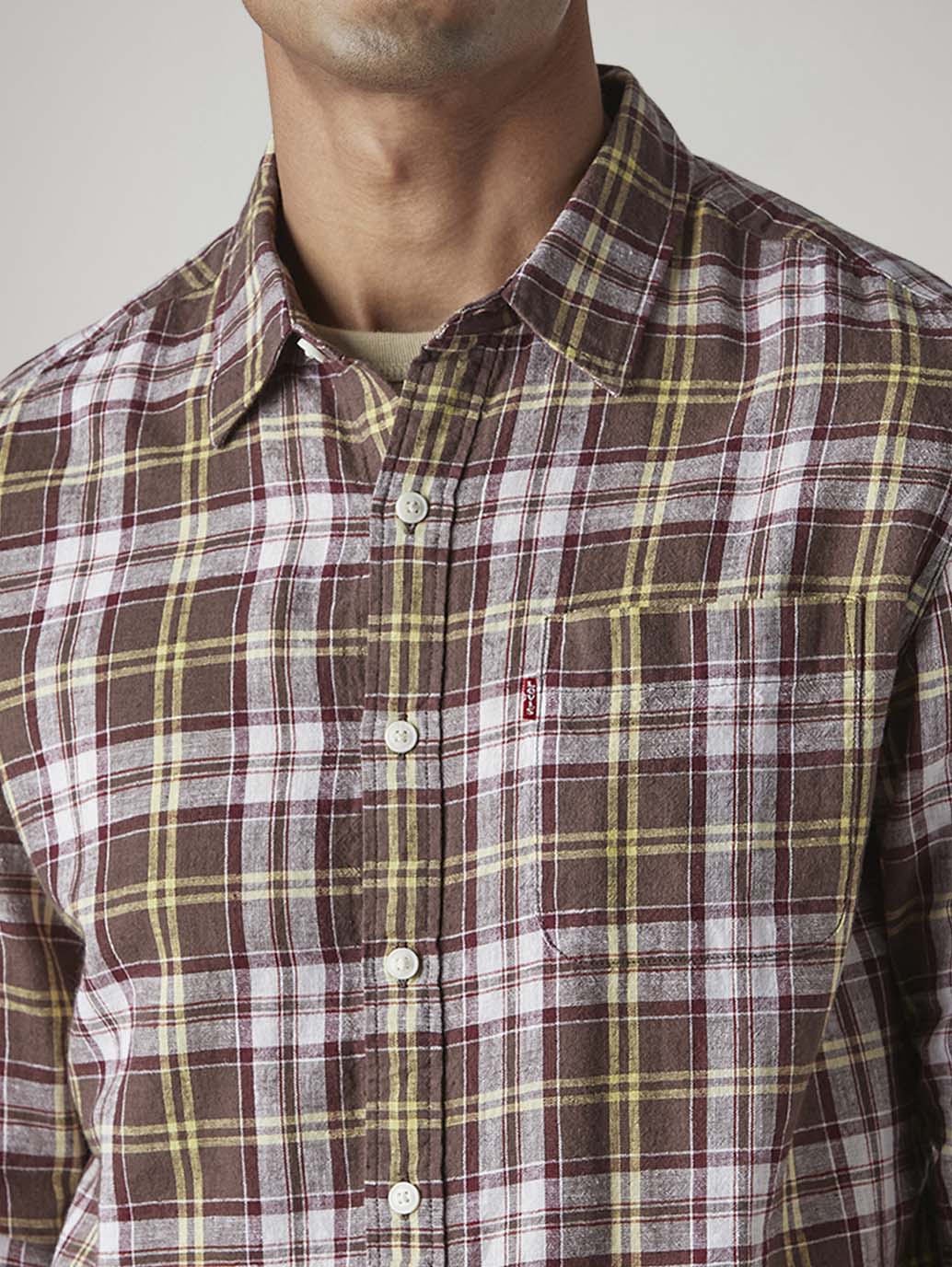 Men's Checkered Slim Fit Linen Shirt - Detail View