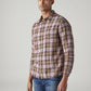 Men's Checkered Slim Fit Linen Shirt - Side View