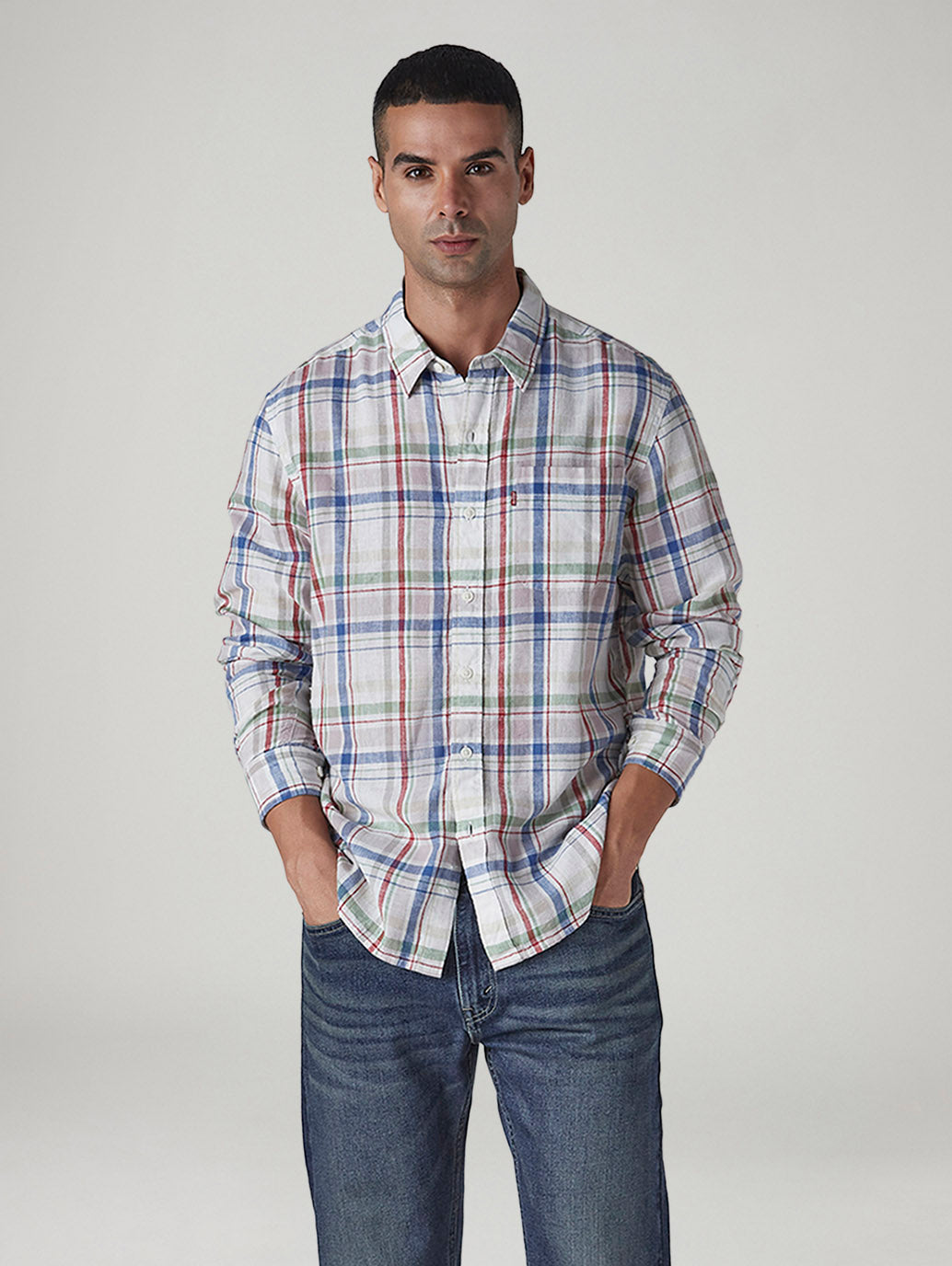 Men's Checkered Slim Fit Linen Shirt