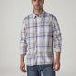 Men's Checkered Slim Fit Linen Shirt - Front View