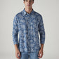 Men's Floral Slim Fit Linen Shirt - Front View