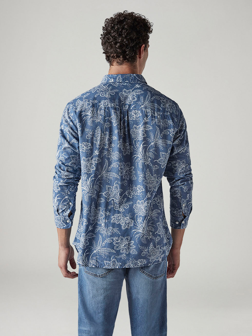 Men's Floral Slim Fit Linen Shirt - Back View