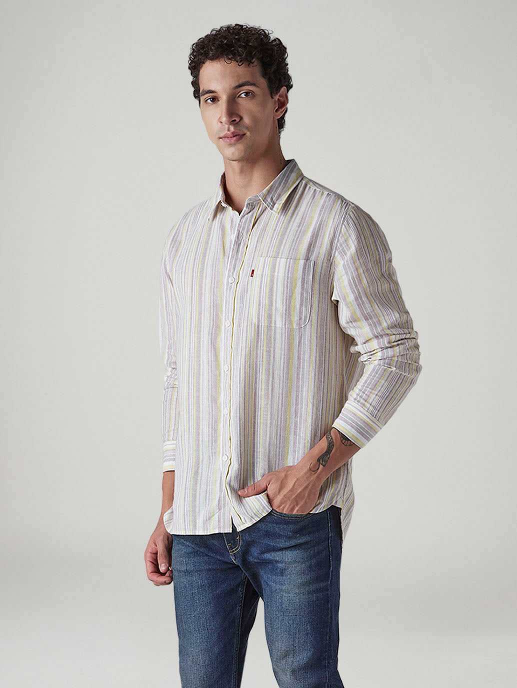 Men's Striped Slim Fit Linen Shirt