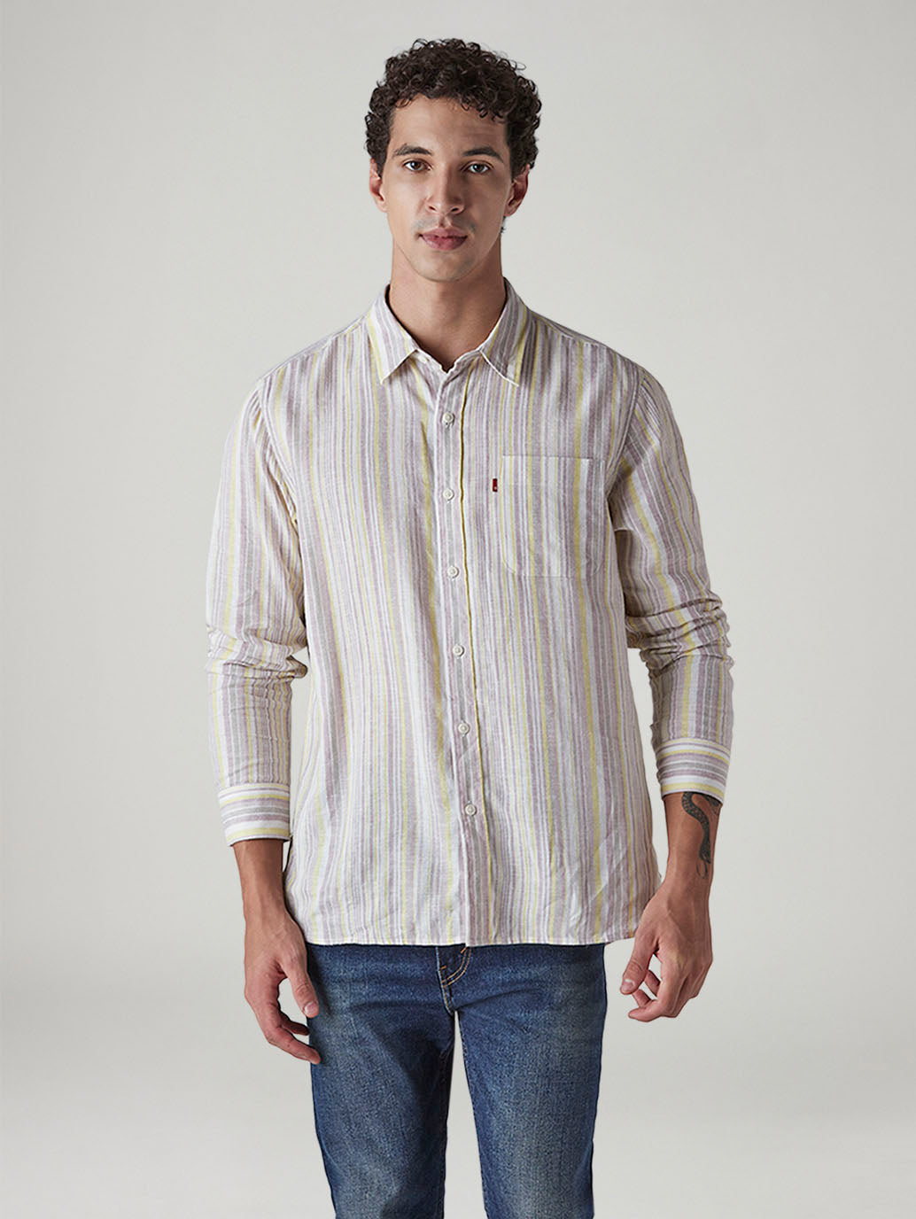 Men's Striped Slim Fit Linen Shirt - 20 View