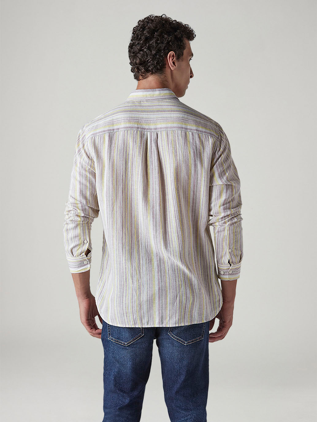 Men's Striped Slim Fit Linen Shirt - 20 View