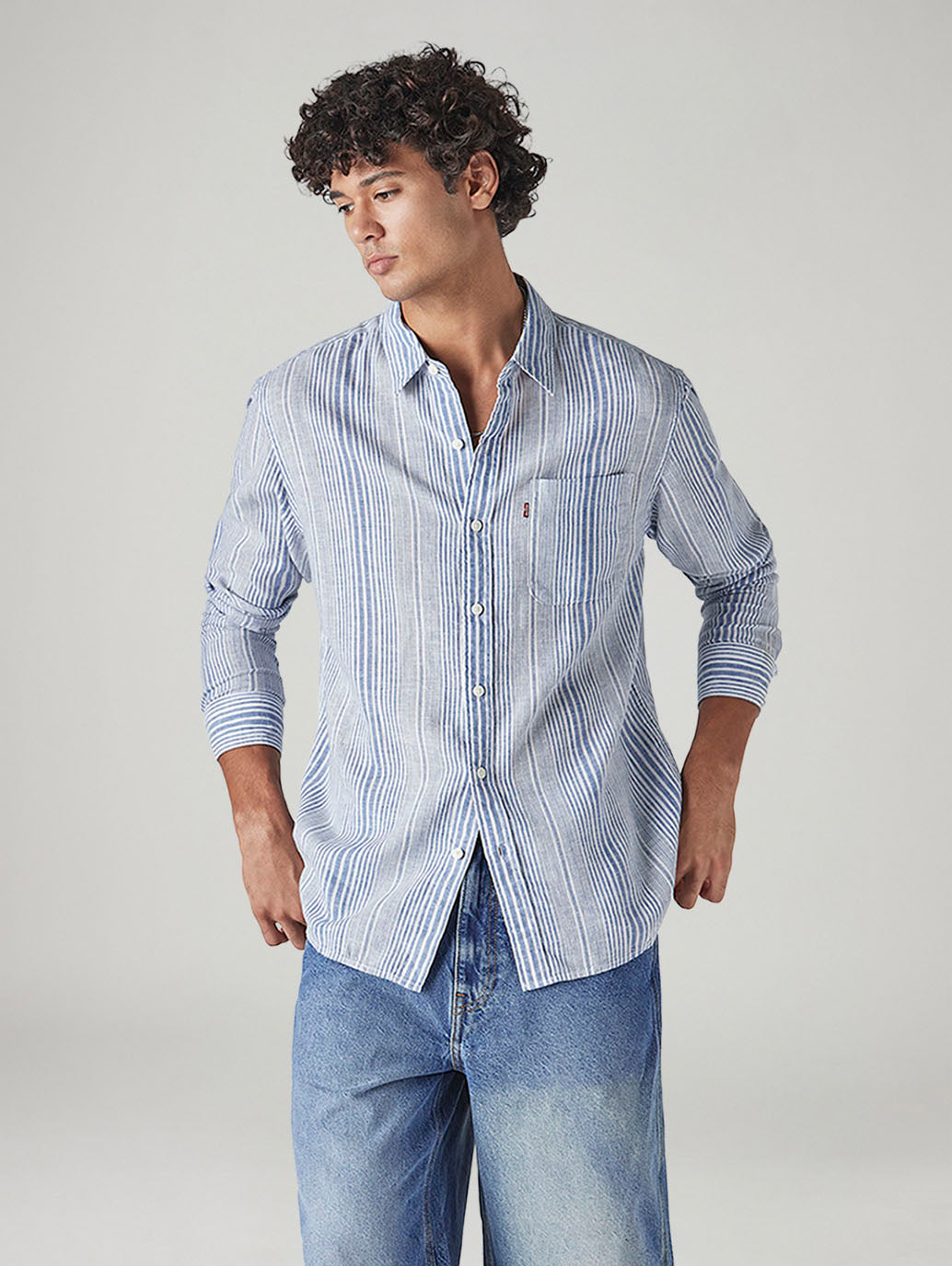 Men's Striped Slim Fit Linen Shirt