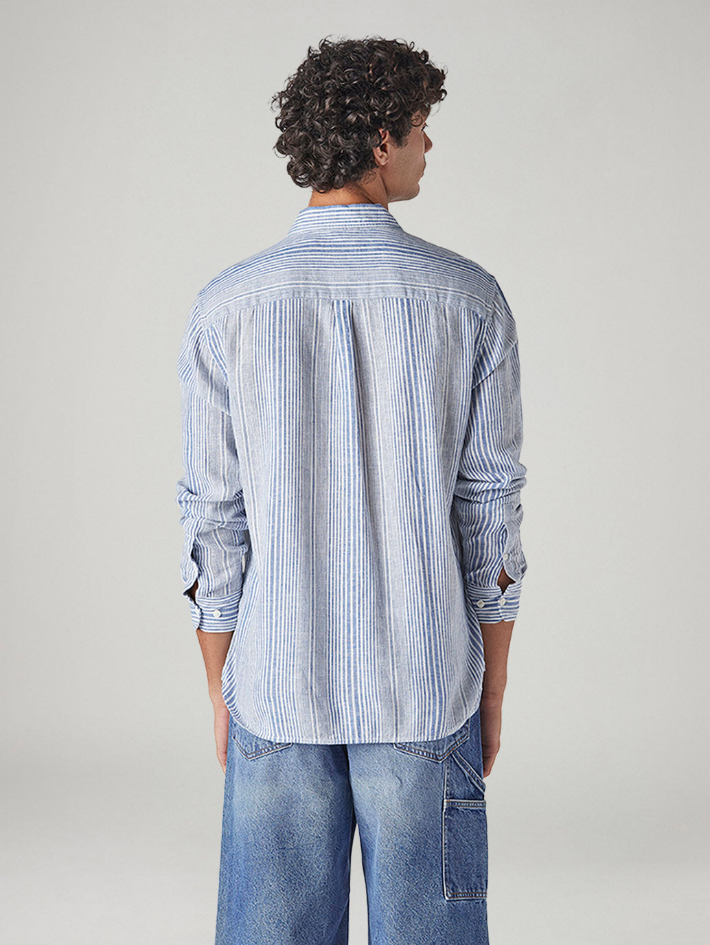 Men's Striped Slim Fit Linen Shirt - Back View