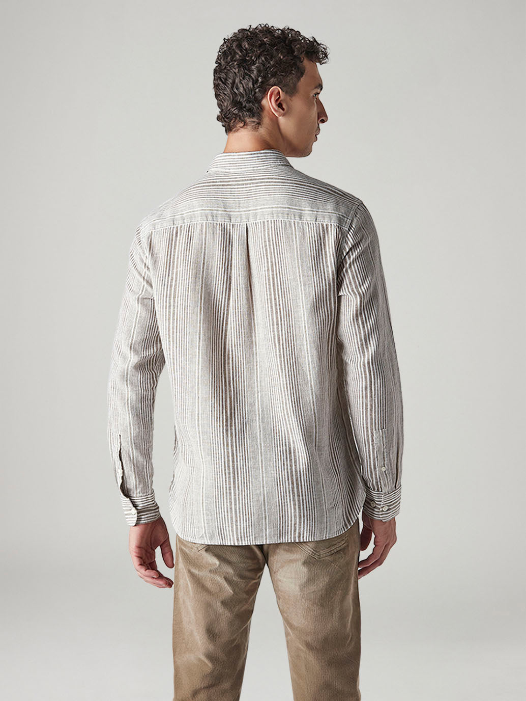 Men's Striped Slim Fit Linen Shirt - 20 View